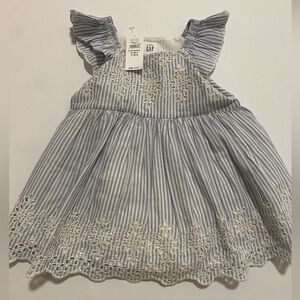 GAP Baby Dress with Blue Stripes and White Embroidery 6-12 Months NWT